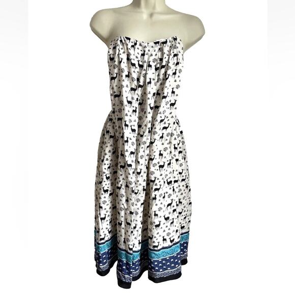 Anna Sui Strapless 100% silk dress with llama print size 6 B140 - Picture 1 of 6